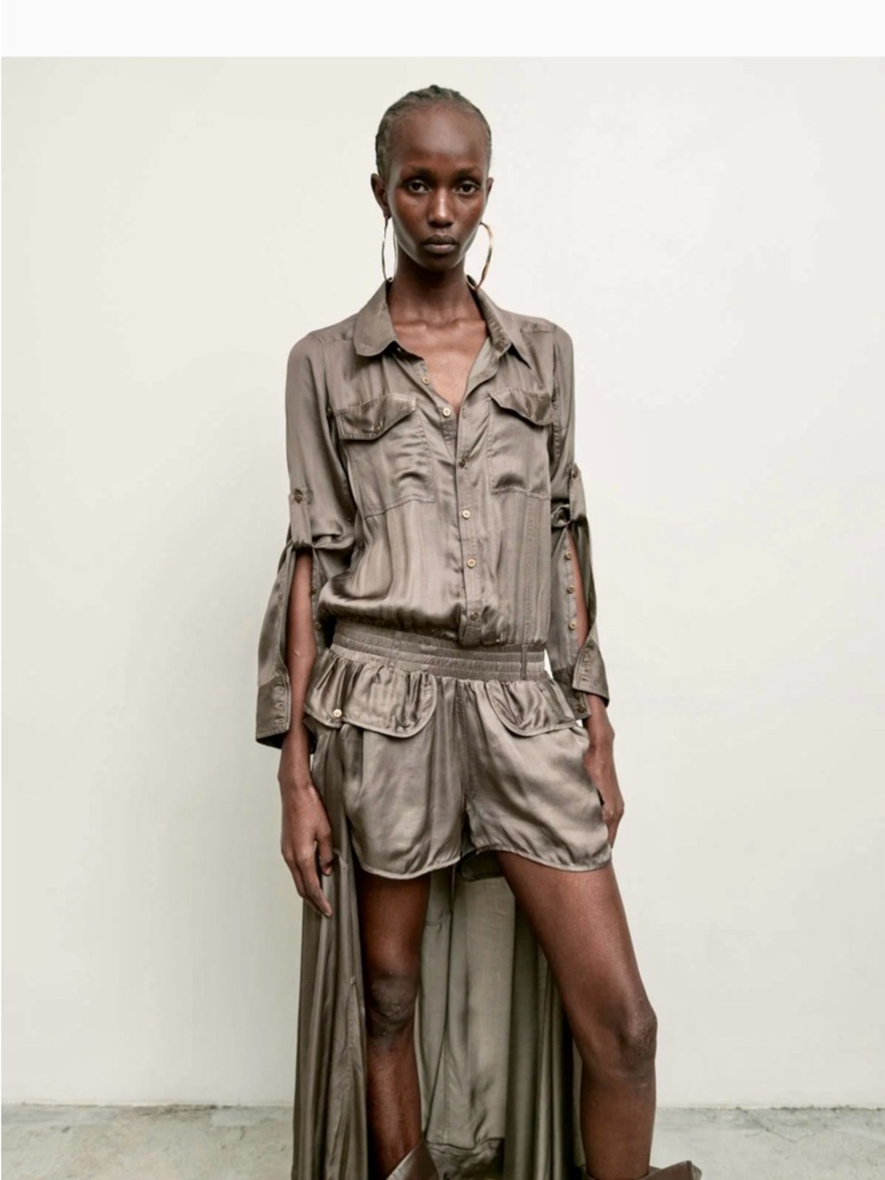 Nicholas K Satin Pink Utility Romper with Drape